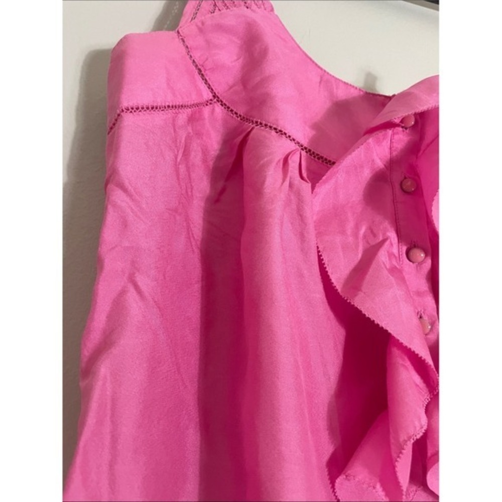 Postmark Anthropologie Tank Top Silk Cotton Ruffle Pink 2 Sleeveless Blouse - Picture 6 of 16
